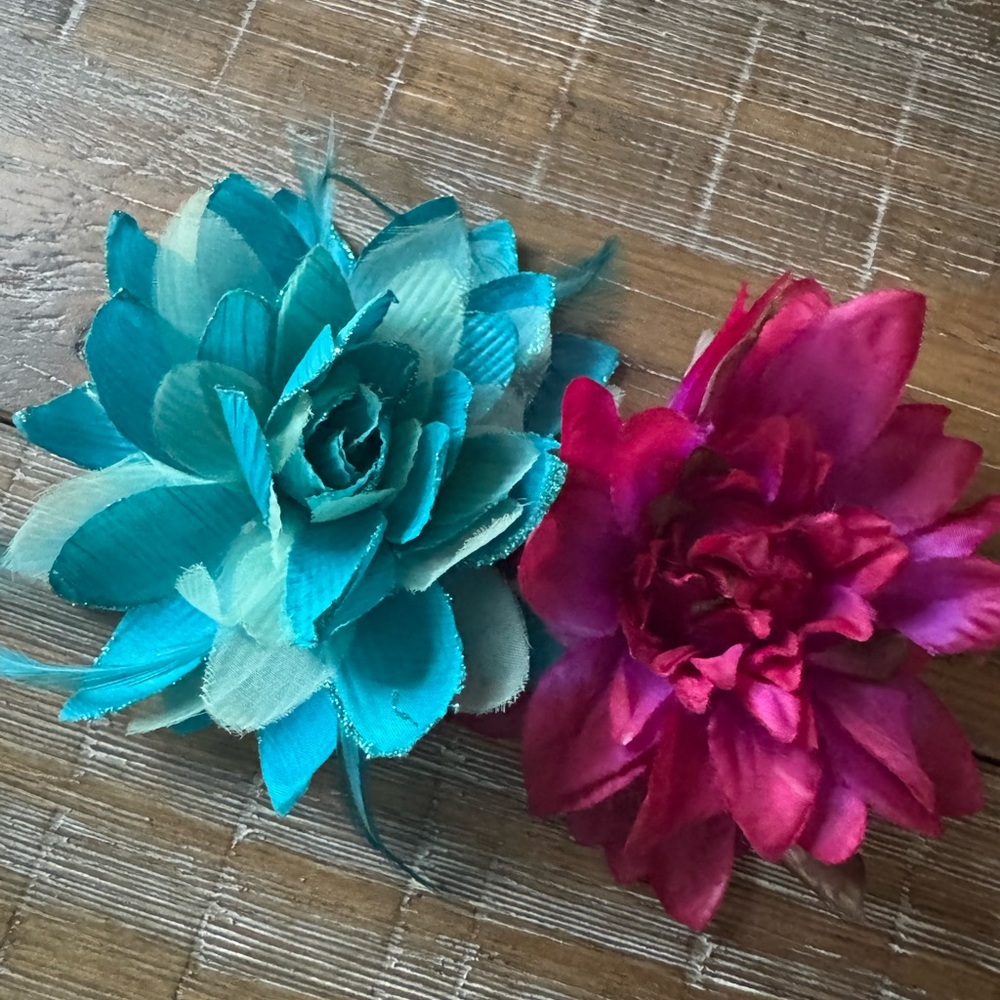 Teal and Magenta Fabric Flower Accessories